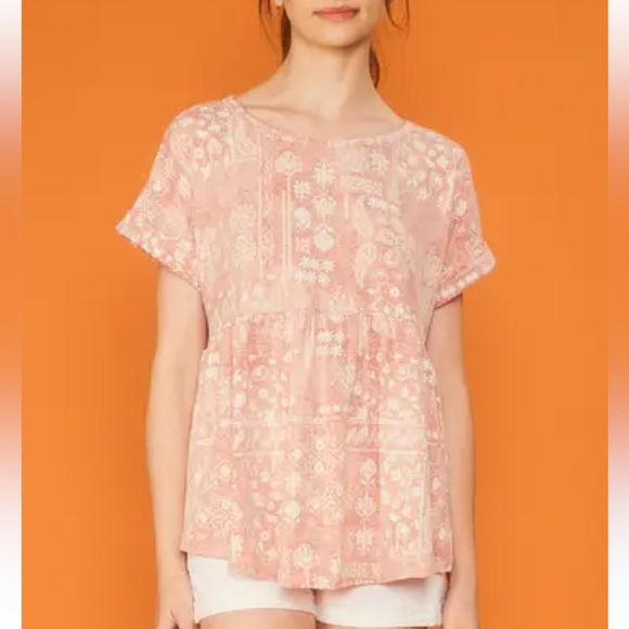 FSL Apparel | Babydoll Rolled Sleeve Tee Blouse‎ Boho Print - Picture 10 of 11
